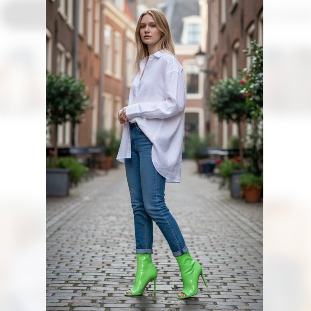 NEW Elettra Vegan Leather Ankle Booties Green Peep Toe